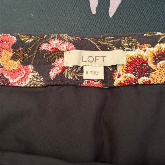 LOFT Floral Patterned Skirt with Red and Yellow Accents - Picture 3 of 6